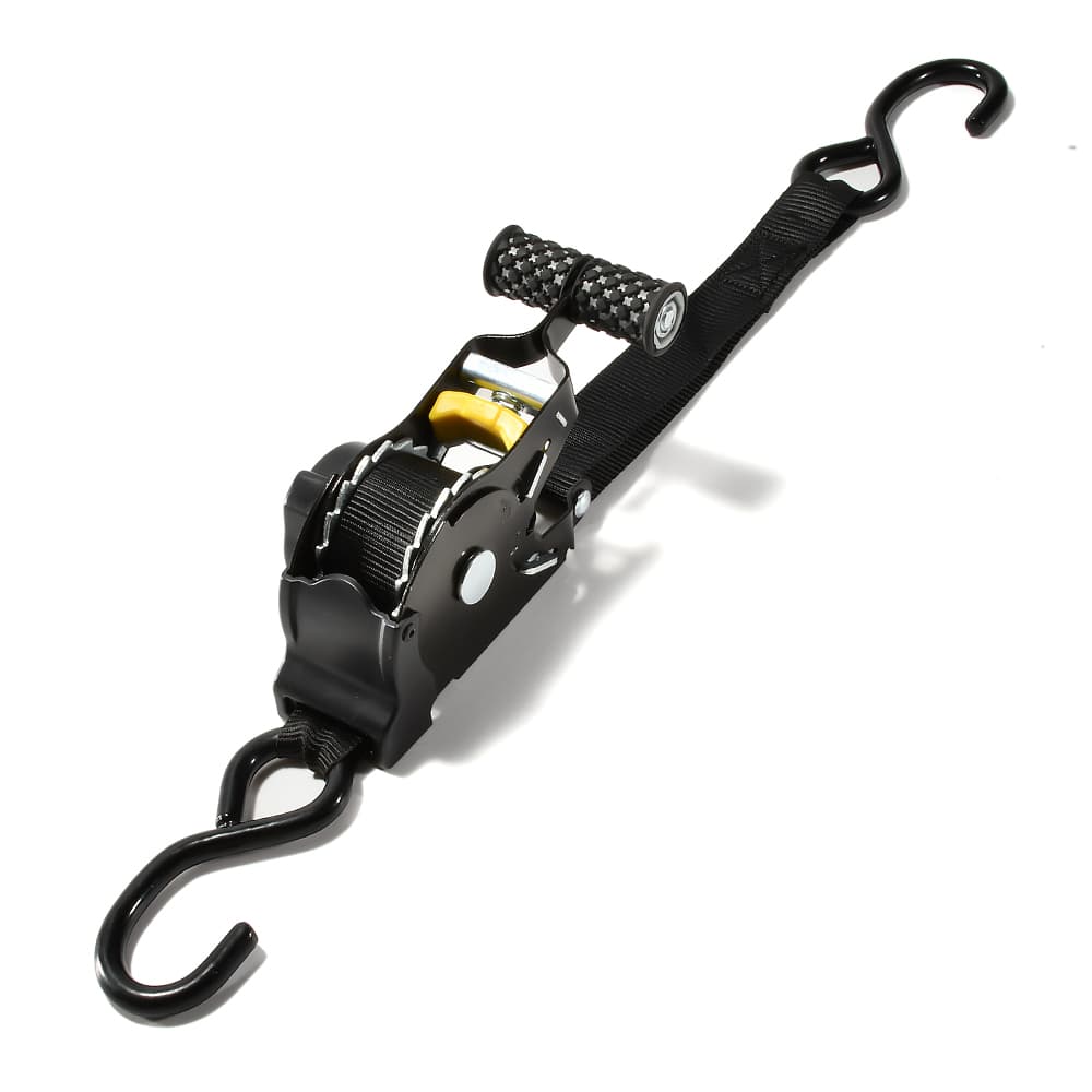 1" x 10' Retractable Ratchet Strap, S-Hook - 1500 lbs BS